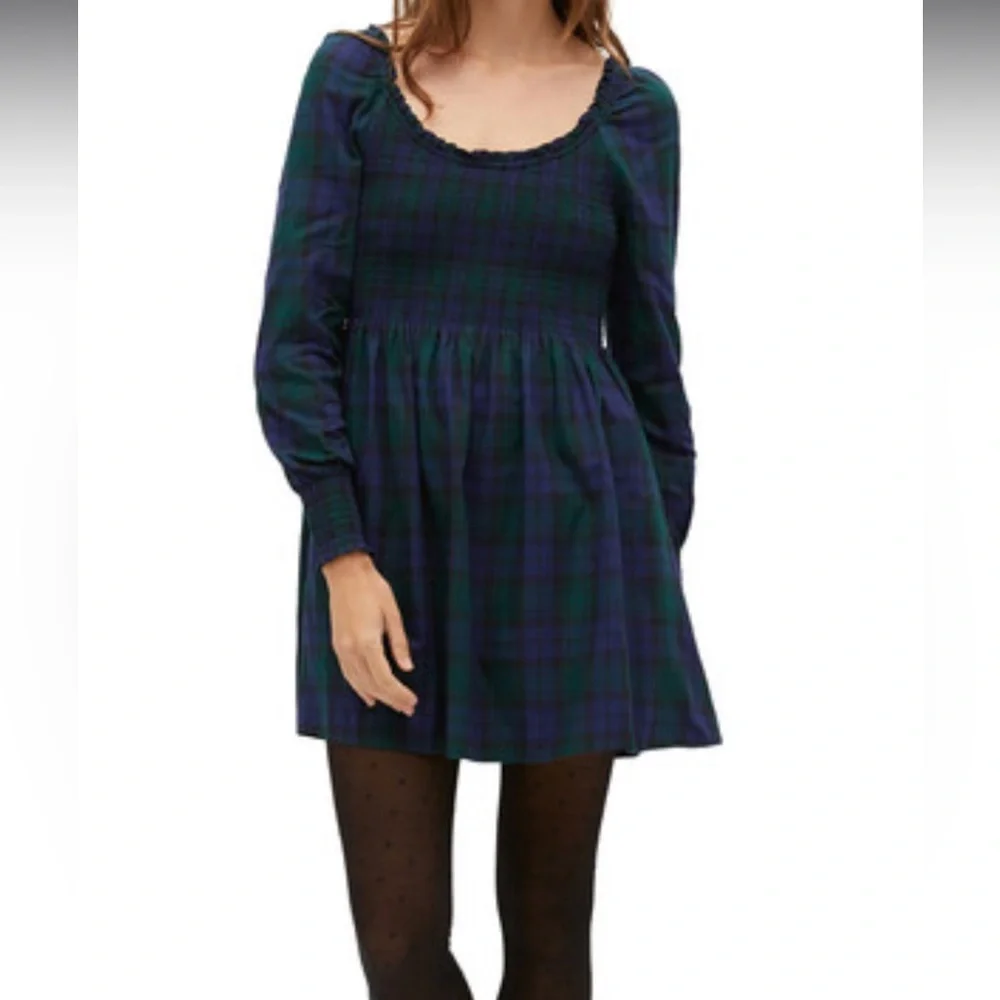 Hill House Home The Norah Nap Tartan Long Cuffed Sleeve Smock Dress Sz XL Preppy
